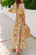 Priyavil V Neck Kimono Sleeves Side Split Printed Maxi Holiday Dress