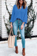 Priyavil Buttons V Neck Side Split Waffle Knit Sweater