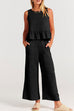 Priyavil Crewneck Ruffle Tank Top Wide Leg Pockets Pants Set