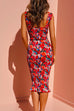 Priyavil Square Collar Floral Smocked Midi Bodycon Dress