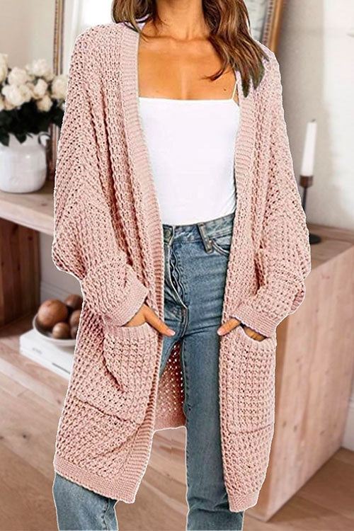 Priyavil Open Front Batwing Sleeves Pocketed Baggy Sweater Cardigan