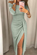 Priyavil Solid Off Shoulder High Slit Glitter Long Dress