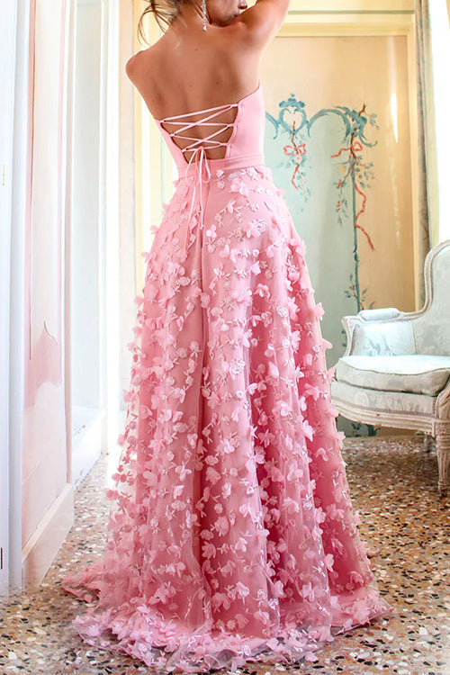 Priyavil Off Shoulder High Slit Butterfly Appliques Flare Maxi Party Dress