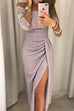 Priyavil Solid Off Shoulder High Slit Glitter Long Dress