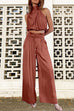 Priyavil Mockneck Sleeveless Crop Top Tie Waist Wide Leg Pants Set