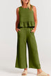 Priyavil Crewneck Ruffle Tank Top Wide Leg Pockets Pants Set