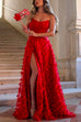 Priyavil Off Shoulder High Slit Butterfly Appliques Flare Maxi Party Dress