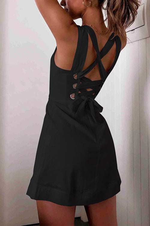 Priyavil Backless Lace Up Draped A-line Tank Dress