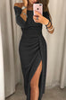 Priyavil Solid Off Shoulder High Slit Glitter Long Dress