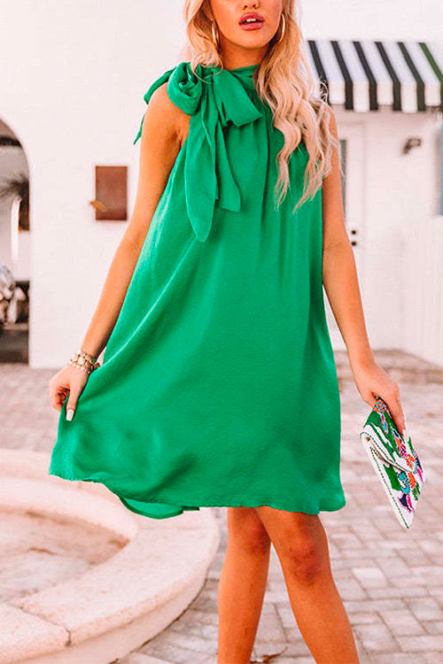 Priyavil Tie Knot Halter Sleeveless Solid A-line Dress