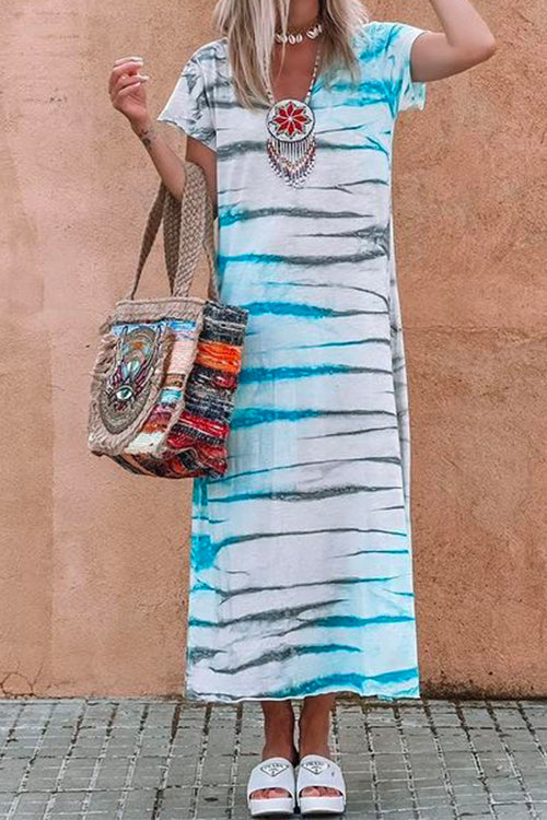 Priyavil V Neck Short Sleeves Printed Casual A-line Maxi Dress