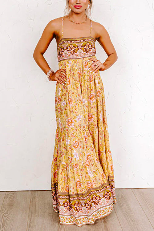 Priyavil Lace Up Backless High Waist Floral Maxi Cami Holiday Dress