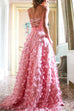 Priyavil Off Shoulder High Slit Butterfly Appliques Flare Maxi Party Dress