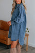 Priyavil Curve Hem Button Down Denim Shirt Dress