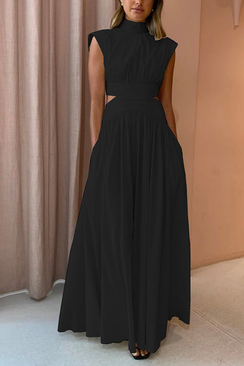 Priyavil Mockneck Cut Out Waist Maxi Swing Dress