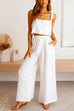 Priyavil Square Collar Cami Crop Top Wide Leg Pants Cotton Linen Set