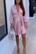 Priyavil V Neck Long Sleeves Tie Waist Satin Wrap Dress