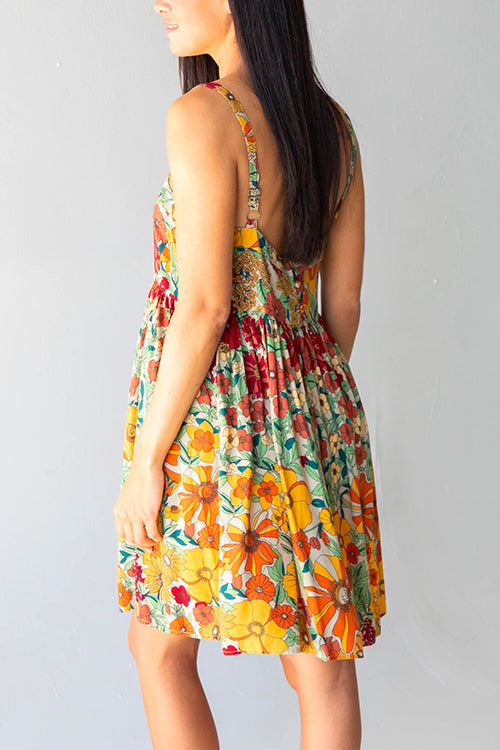 Priyavil Adjustable Straps Backless Floral Swing Beach Dress