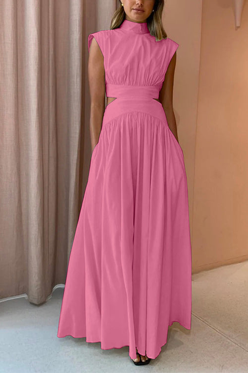 Priyavil Mockneck Cut Out Waist Maxi Swing Dress
