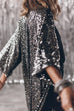 Priyavil 3/4 Sleeves Open Front Sequin Shinny Midi Cardigan