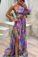 Priyavil One Shoulder High Slit Waisted Floral Maxi Party Dress