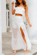 Priyavil Attractive Hollow Out Ruffle Crop Cami Top High Slit Maxi Skirt Set