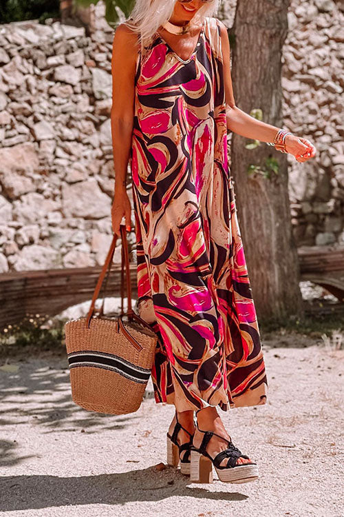 Priyavil V Neck Sleeveless Maxi Bohemia Printed Dress