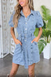 Priyavil Lantern Sleeves Belted A-line Denim Shirt Dress