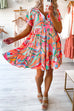 Priyavil Drawstring V Neck Ruffle Tiered Printed Swing Dress