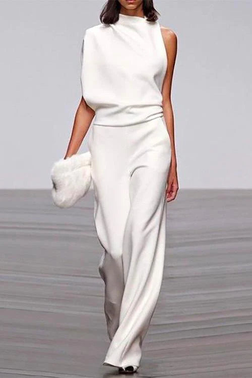 Priyavil Cowl Neck One Shoulder Batwing Sleeve Party Suit