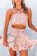 Priyavil Ruffle Tube Crop Top Elastic Waist Shorts Printed Set