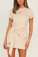 Priyavil Short Sleeve Knot Waist Solid T-shirt Dress