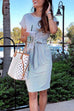 Priyavil Short Sleeve Tie Waist Striped Loose Fit Dress with Pockets