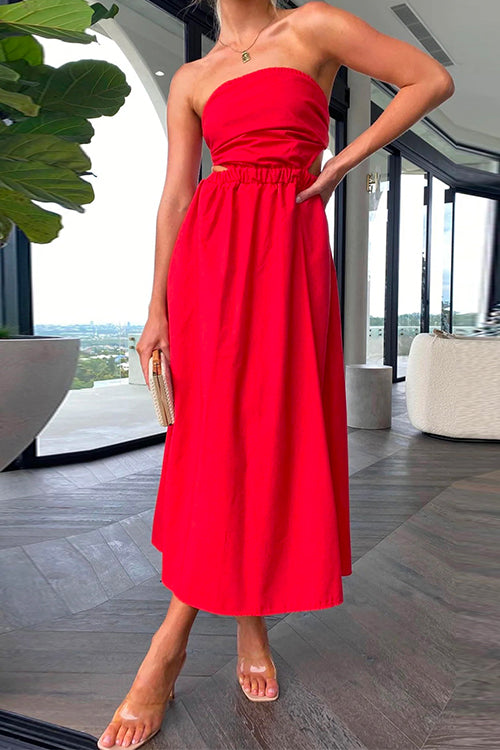 Priyavil Off Shoulder Backless Cut Out Waist Maxi Swing Dress