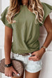 Priyavil Solid Crewneck Ruffle Short Sleeve T-shirt