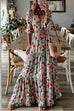 Priyavil V Neck Drawstring Waist Ruffle Tiered Printed Maxi Holiday Dress