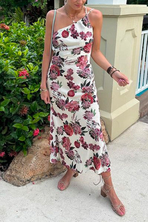 Priyavil One Shoulder Backless Floral Maxi Cami Dress