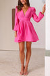 Priyavil Deep V Neck Long Sleeves Elastic Waisted A-line Mini Dress