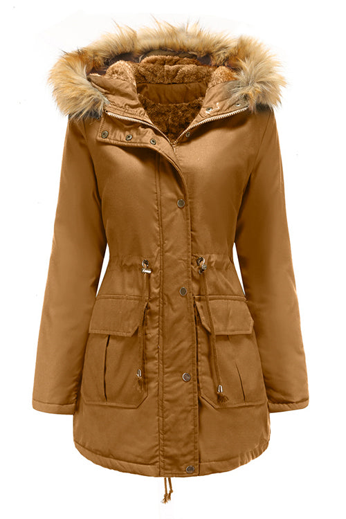 Priyavil Zip Up Drawstring Waist Fleece Lined Hoodied Parka Coat