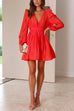 Priyavil Deep V Neck Long Sleeves Elastic Waisted A-line Mini Dress