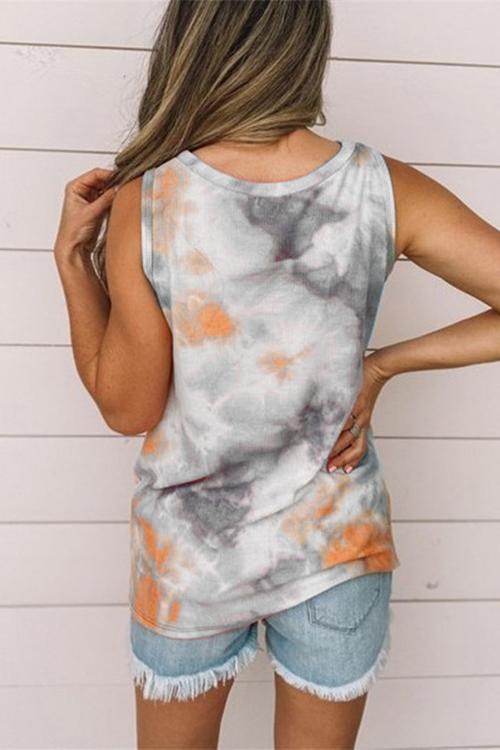 Priyavil Crewneck Tie Dye Twist Knot Sleeveless Top