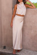 Priyavil Turtleneck Sleeveless Crop Top High Waist Maxi Skirt Satin Set