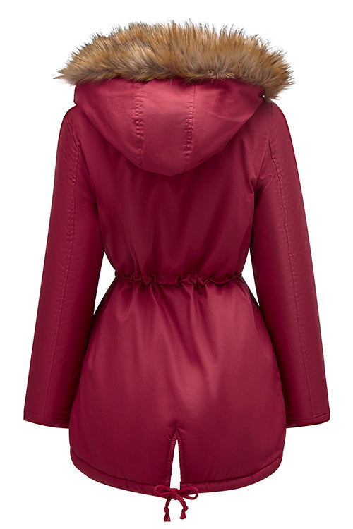 Priyavil Zip Up Drawstring Waist Fleece Lined Hoodied Parka Coat