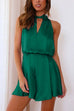 Priyavil V Neck Cut Out Tie Back Waisted Satin Romper