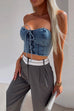 Priyavil Lace Up Strapless Denim Corset Crop Top