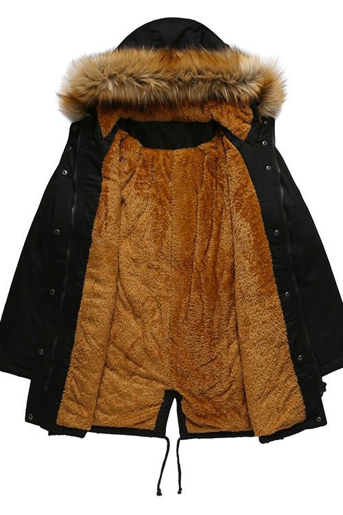 Priyavil Zip Up Drawstring Waist Fleece Lined Hoodied Parka Coat