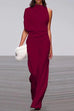 Priyavil Cowl Neck One Shoulder Batwing Sleeve Party Suit