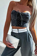 Priyavil Lace Up Strapless Denim Corset Crop Top