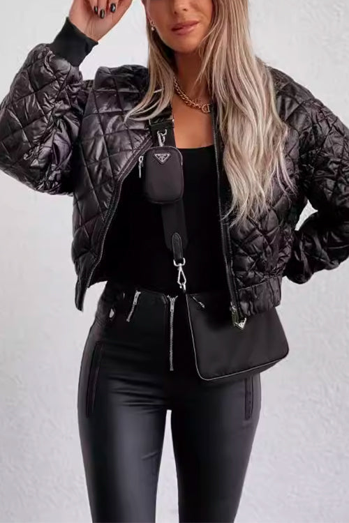 Priyavil On-trend Zip Up Diamond Quilted Short Padded Jacket