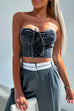 Priyavil Lace Up Strapless Denim Corset Crop Top